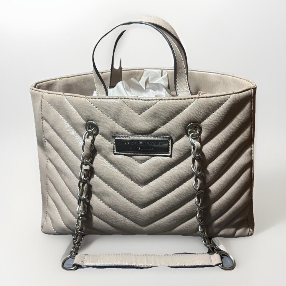 Marc New York Andrew Marc Quilted Leather Tote Bag Taupe Large Shoulder Purse